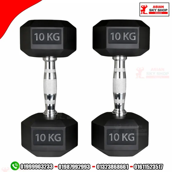 Black Rubber Hex Dumbbells 10 KG