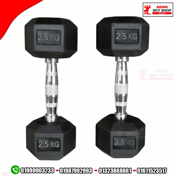 Black Rubber Hex Dumbbells 2.5 KG
