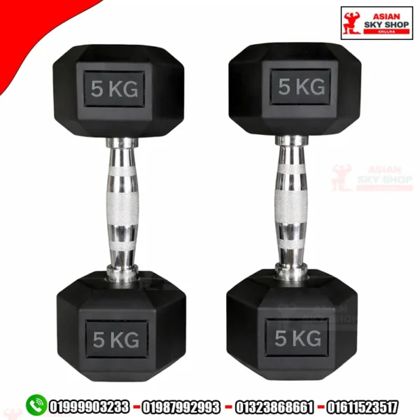 Black Rubber Hex Dumbbells 5 KG