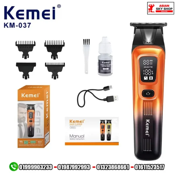 Kemei KM-037 Professional Rechargeable Hair Clipper & Trimmer