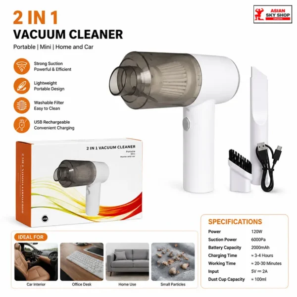 2 in 1 Mini Vacuum Cleaner Portable & Rechargeable
