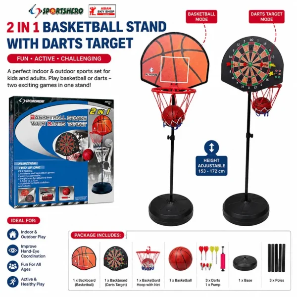 SportsHero 2 in 1 Basketball Stand with Darts Target