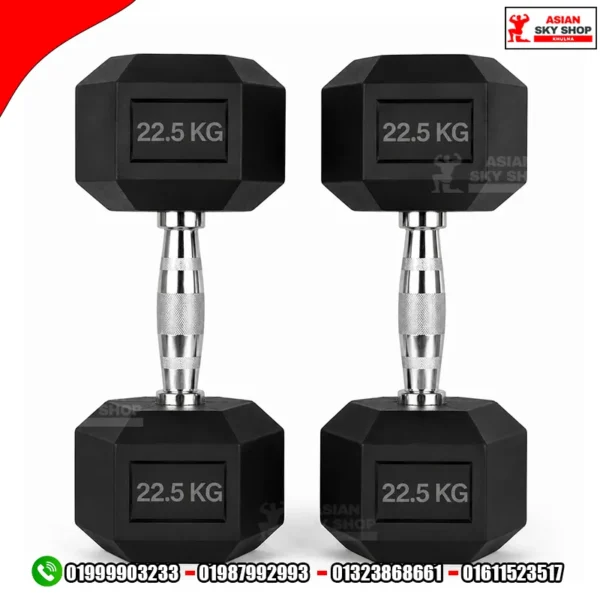 Black Rubber Hex Dumbbells 22.5 KG