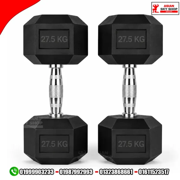 Black Rubber Hex Dumbbells 27.5 KG