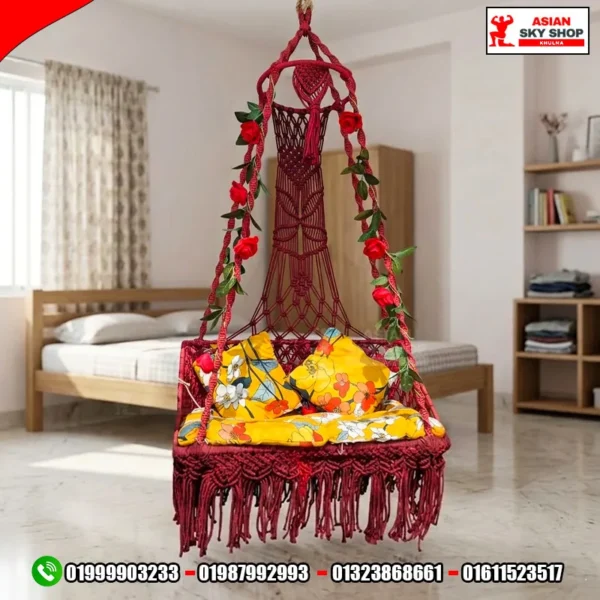 Luxury Maroon Macrame Hanging Swing Chair