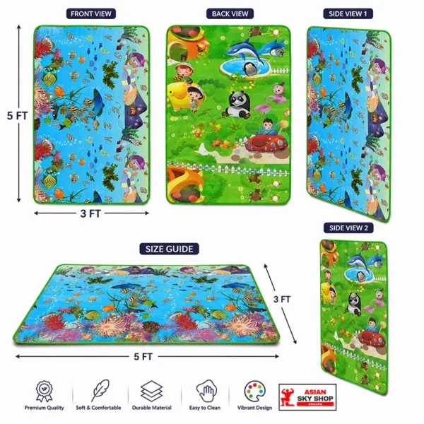 Double Sided Baby Play Mat & Folding Floor Mat (5 FT × 3 FT)