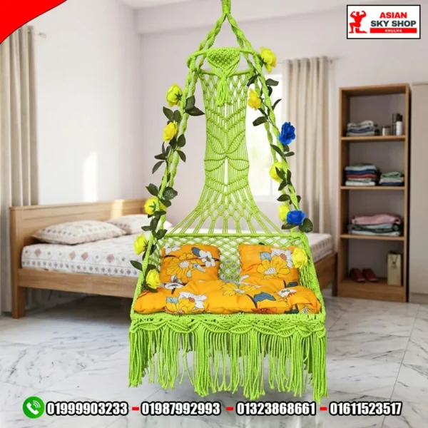 Premium Parrot Green Macrame Hanging Swing Chair