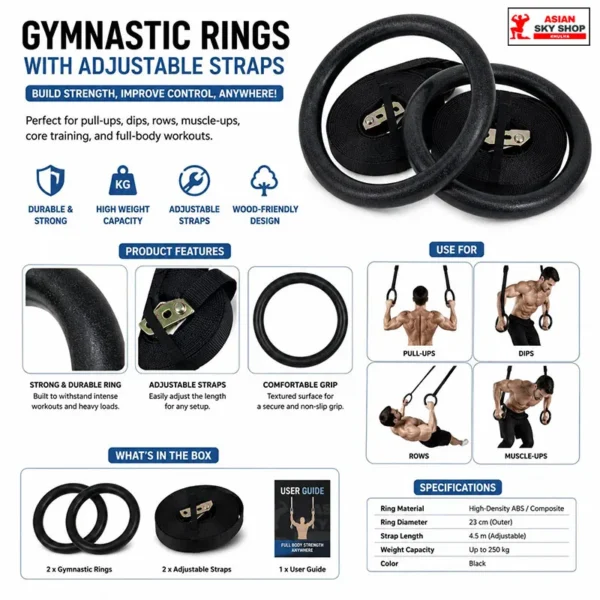 Gymnastic Rings with Adjustable Straps