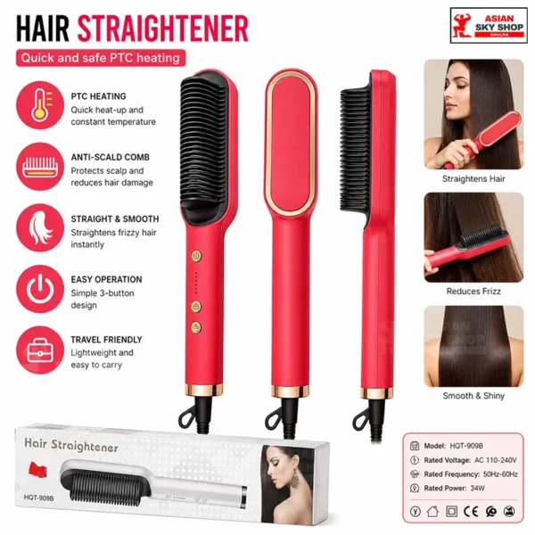 Hair Straightener Comb HQT-909B Red Colour
