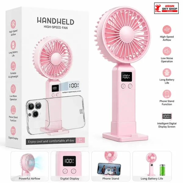 Handheld High-Speed Fan (With Phone Stand & Digital Display)