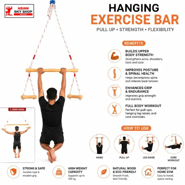 Wood Hanging Exercise Bar – Pull Up, Strength & Flexibility