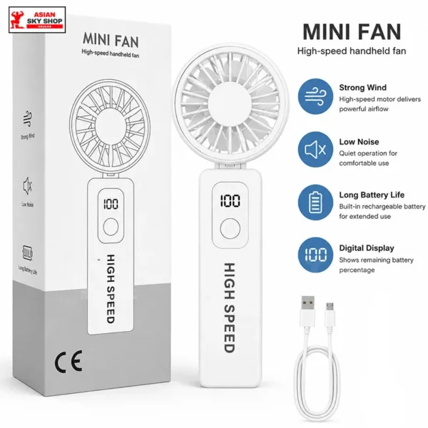 High-Speed Mini Handheld Fan (With Smart Battery Display)