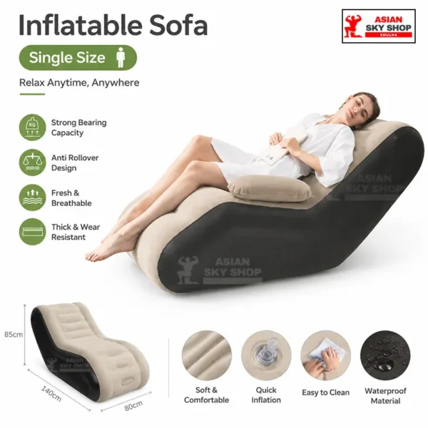 Premium Inflatable Sofa (Single Size) 140cm × 80cm × 85cm