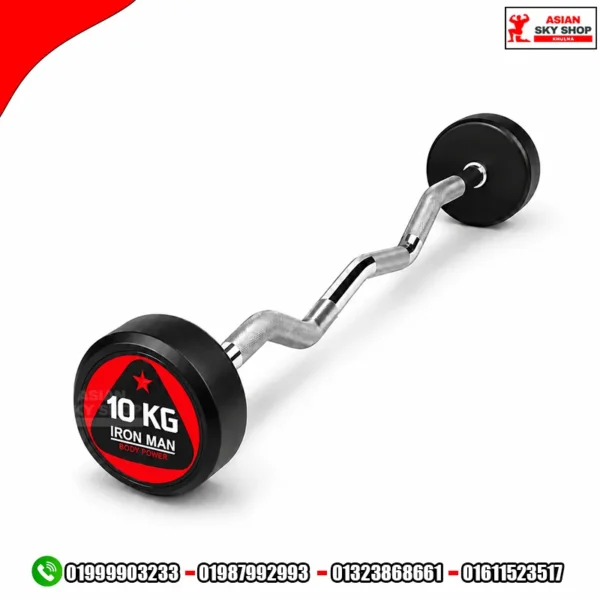Iron Man Rubber Coated Fixed EZ Barbell 10KG