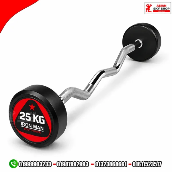 Iron Man Rubber Coated Fixed EZ Barbell 25KG