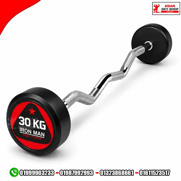 Iron Man Rubber Coated Fixed EZ Barbell 30KG
