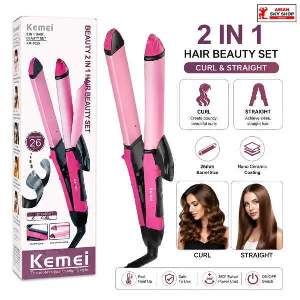 Kemei KM-1055 - 2 In 1 Hair Beauty Set Curl & Straight