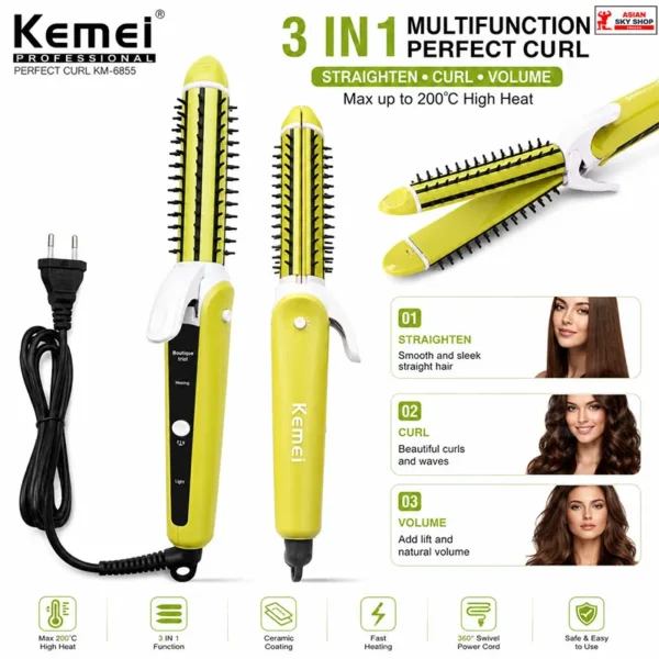 Kemei KM-6855 3 in 1 Multifunction Perfect Curl