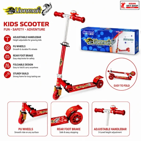 Lionman XLM-2009C Kick Scooter (Red Color)