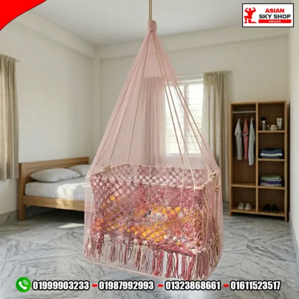 Premium Handmade Macrame Hanging Baby Cradle with Net 