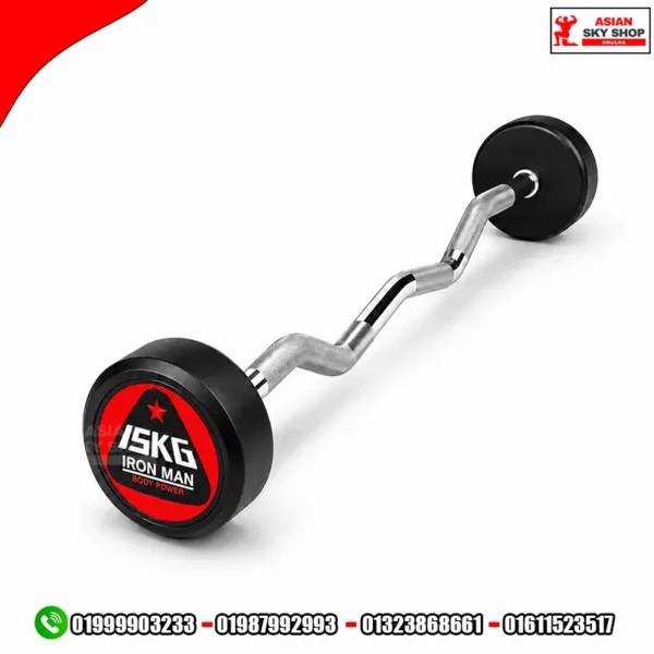 Iron Man Rubber Coated Fixed EZ Barbell 15KG