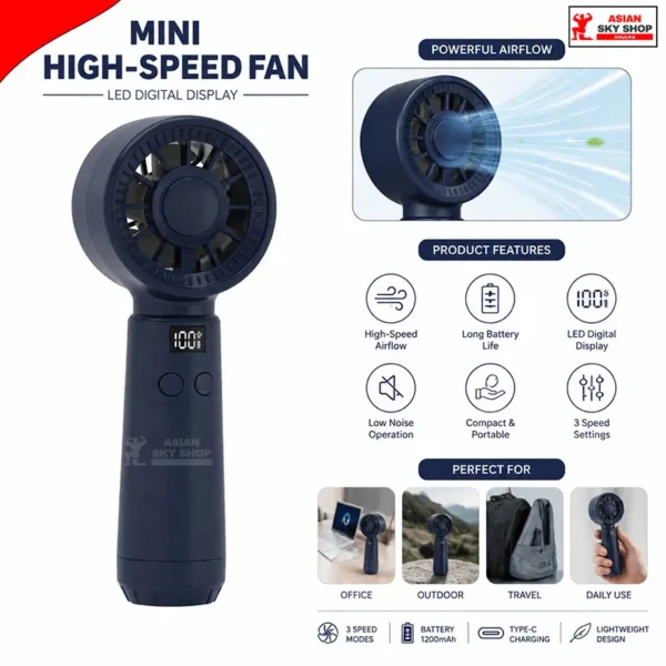 Mini High-Speed Handheld Fan (LED Digital Display)