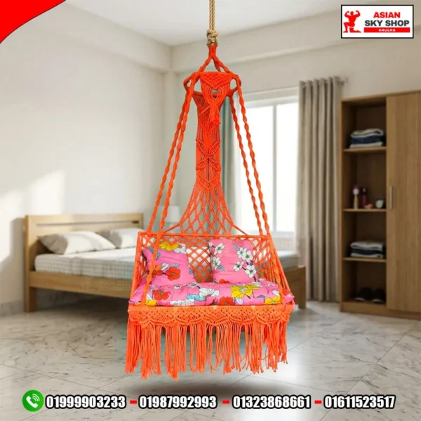 Premium Orange Macrame Hanging Swing Chair