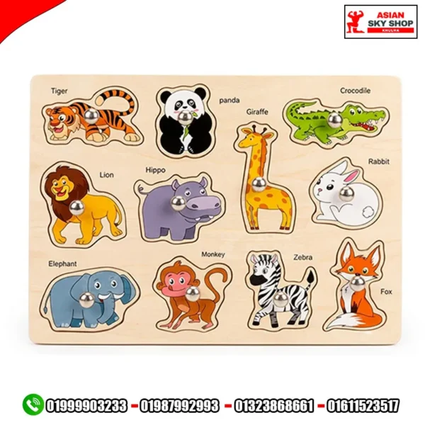 Premium Wooden Animal Knob Puzzle for Kids (10 Pieces)