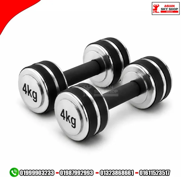 Rubber Fixed Dumbbell Set Per Piece 4 kg - Silver & Black