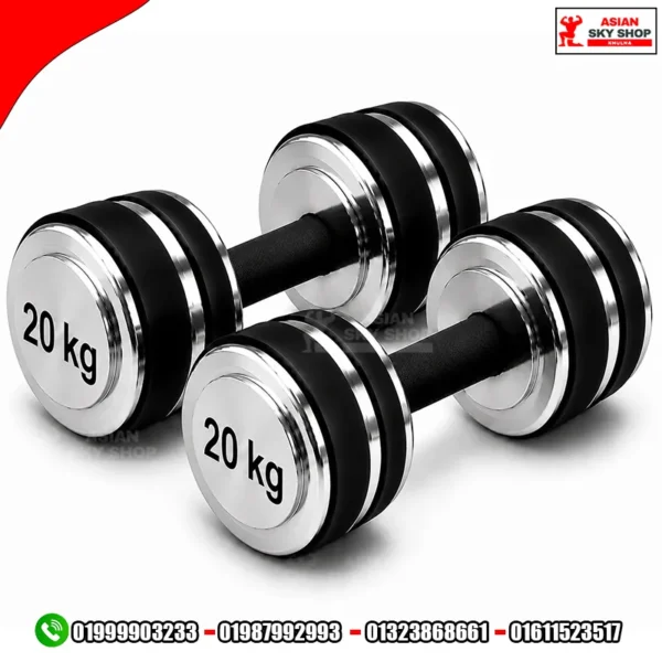 Rubber Fixed Dumbbell Set Per Piece 20 kg - Silver & Black