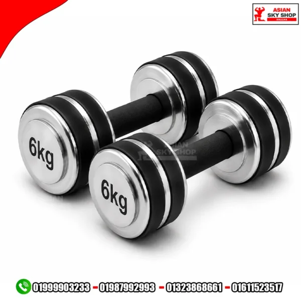 Rubber Fixed Dumbbell Set Per Piece 6 kg - Silver & Black