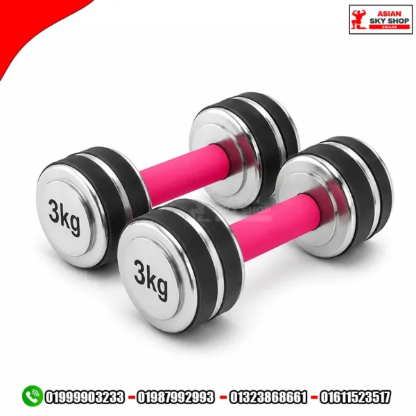 Rubber Fixed Dumbbell Set (3kg Per Piece) - Silver & Pink