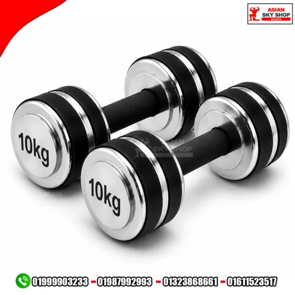 Rubber Fixed Dumbbell Set Per Piece 10 kg - Silver & Black
