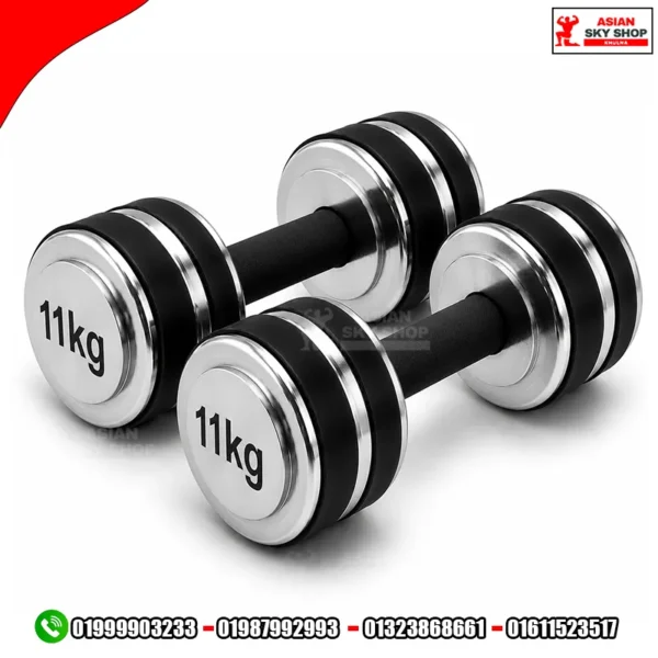 Rubber Fixed Dumbbell Set Per Piece 11 kg - Silver & Black