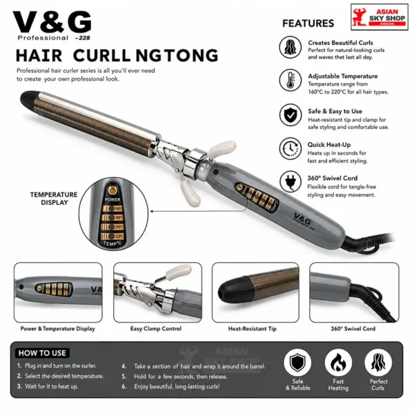 V&G Professional -228 Hair Curling Tong