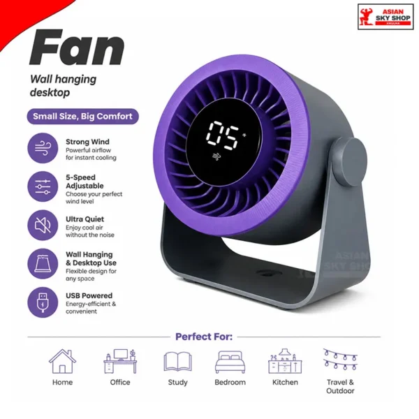 Wall Hanging & Desktop 2-in-1 Smart Fan (With Digital Display)
