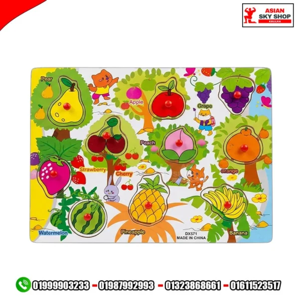 Premium Wooden Fruits Knob Puzzle for Kids (10 Pieces)