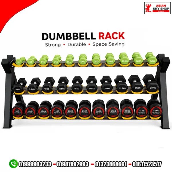 3-Tier Professional Dumbbell Rack (Holds 30 Dumbbells / 15 Pairs)