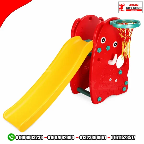 Elephant Kids Playground Slide with Basketball Hoop