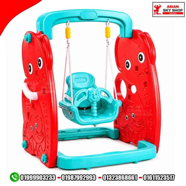 Kids Elephant Theme Indoor Swing Red & Teal