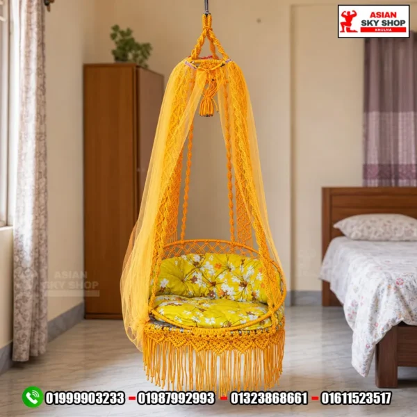 Macrame Hanging Swing Chair Yellow Colour