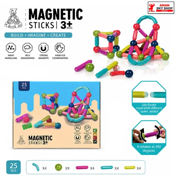 Magnetic Sticks Building Blocks (25 PCS) Kids (Age 3+)