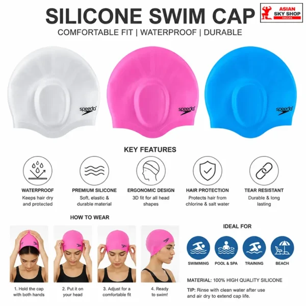 Speedo Silicone Swimming Cap Waterproof & Durable